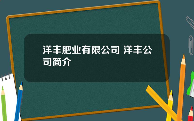 洋丰肥业有限公司 洋丰公司简介